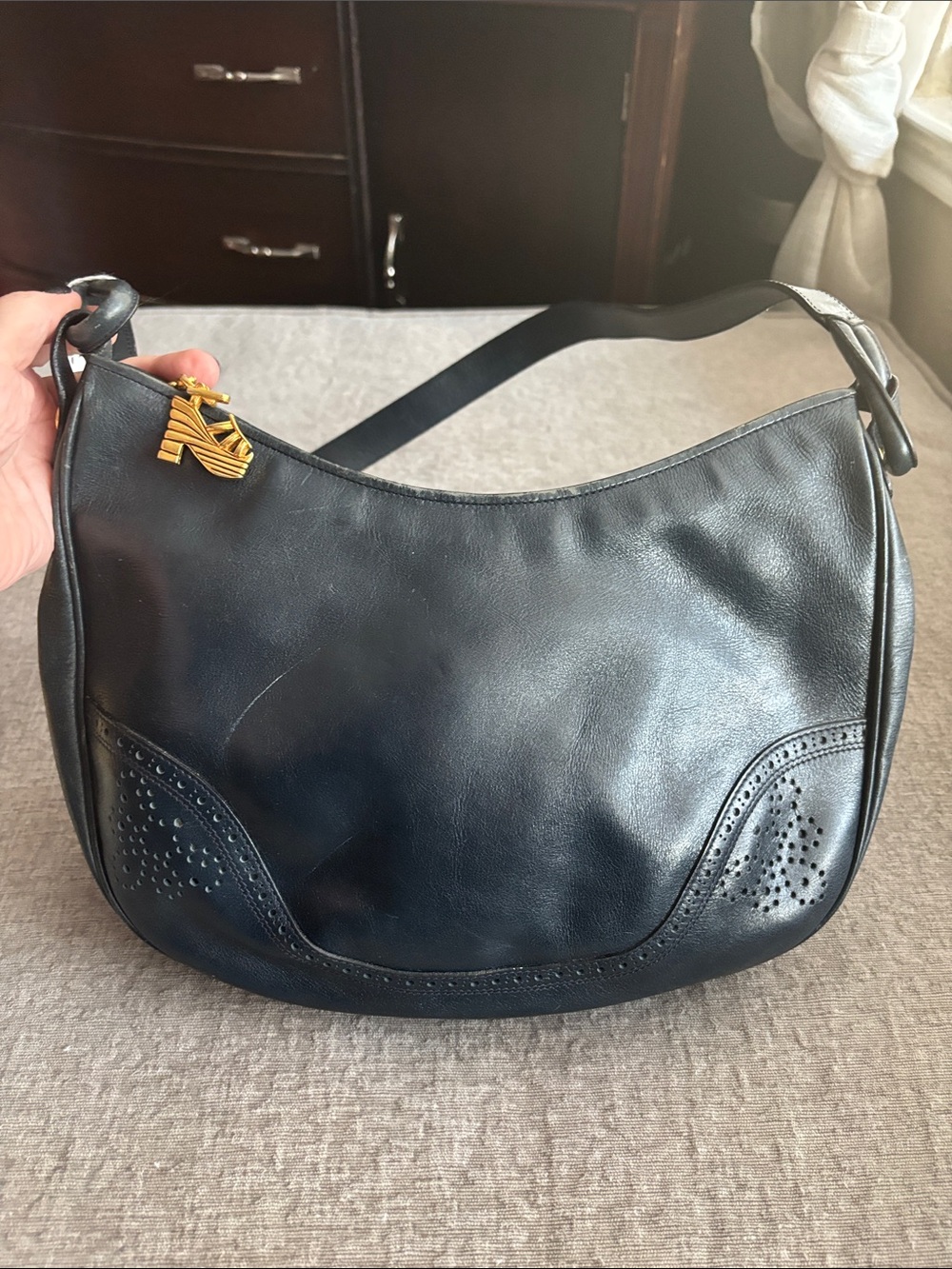 Vintage Ferragamo Hobo Bag with Platform Charm Zipper Pull